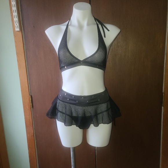 Sexy fishnet two peice bikini top skirt thong - Picture 1 of 4